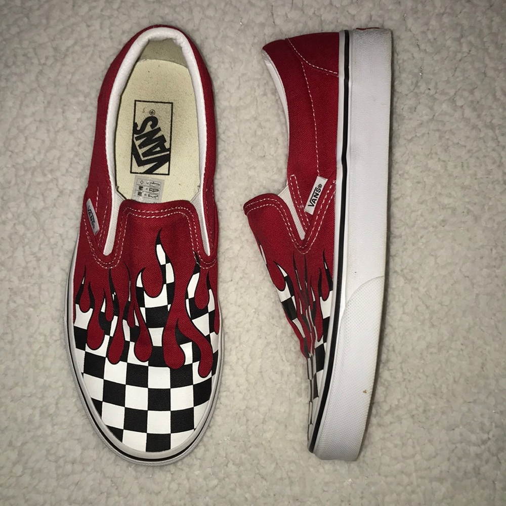 Red Flame And Checkered Vans